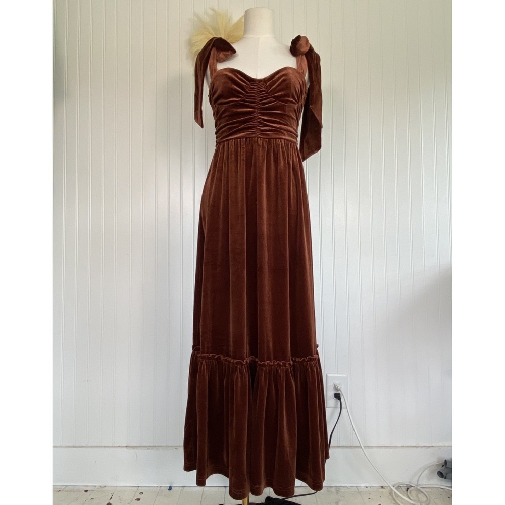 So Me Womens Velvet Regencycore Maxi Dress Size S Tiered Babydoll Boho Cottage - Picture 2 of 16